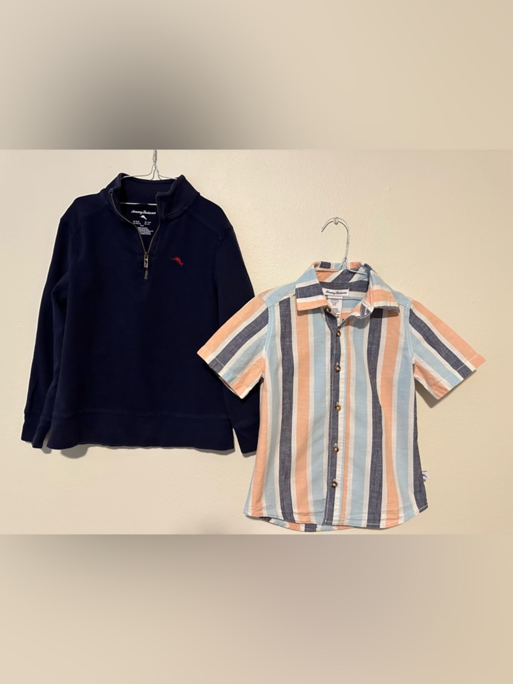 Tommy Bahama boys S(5-6)  button up front short sleeve shirt & half zip pullover